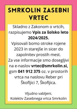 Zasebni vrtec Smrkolin - vpis